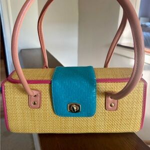 Coldwater Creek Yellow and Blue Woven Shoulder Bag NWOT